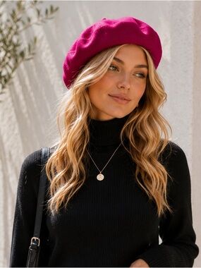 Fuchsia Pink Wool Beret